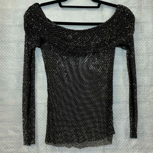 Self Portrait black mesh with gold rhinestones top S