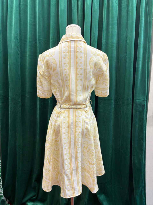 Versace Size 36 Yellow Printed Silk Twill Mini Shirt Dress
