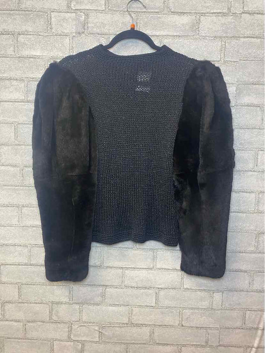 Camille black knit jacket with real fur sleeves S/M