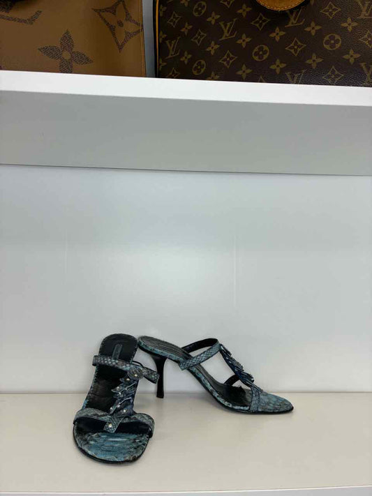 Cesare Paciotti Blue Snakeskin Heel Sandal Rhinestone Detail Size 38