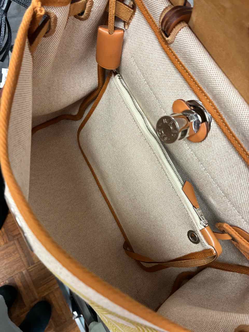 Hermes Herbag Zip 31 bag in Cumin Ecru Beige with Circuit 24 print