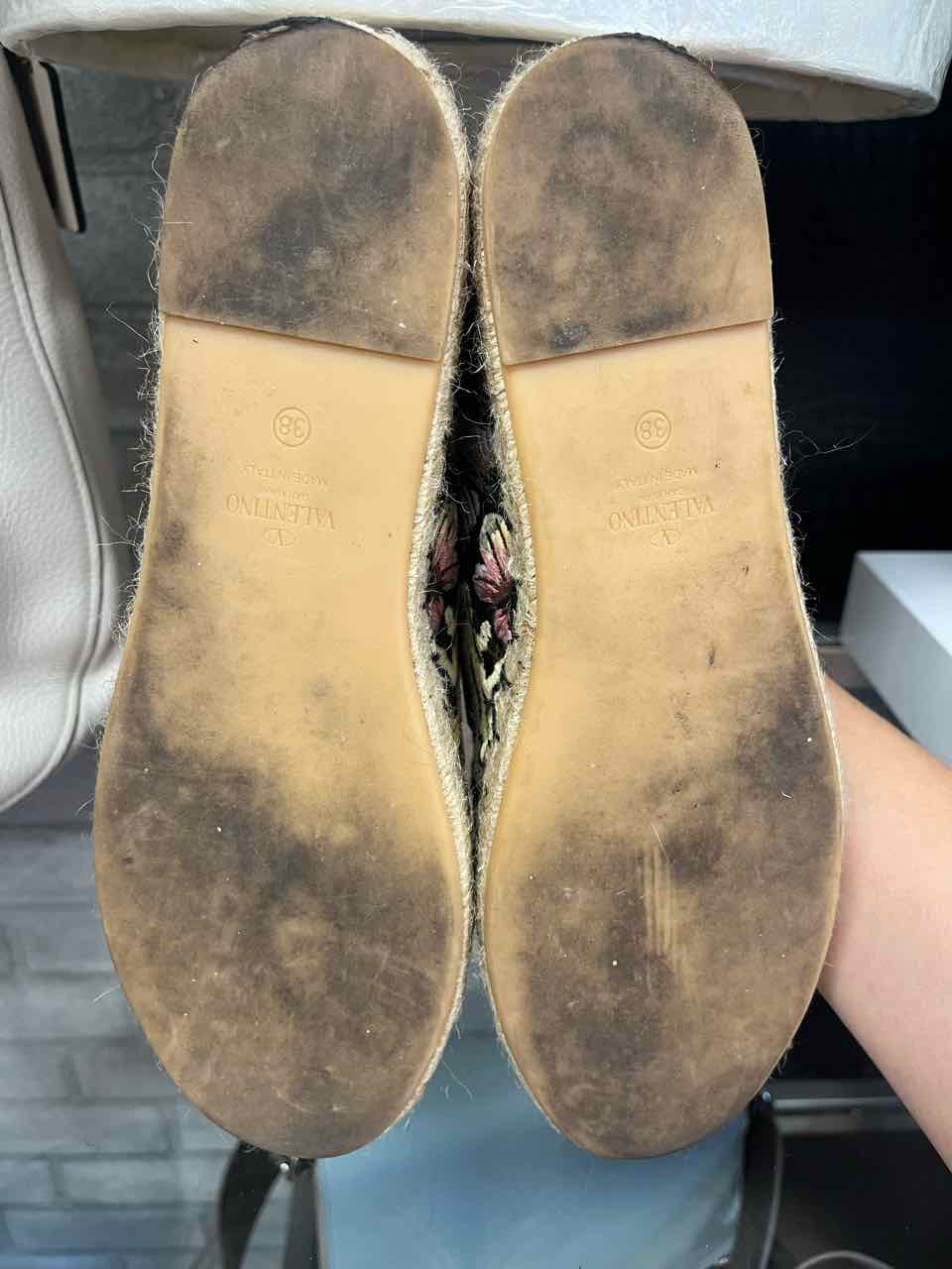 Valentino Garavani black flats with multi-color embroidered designs