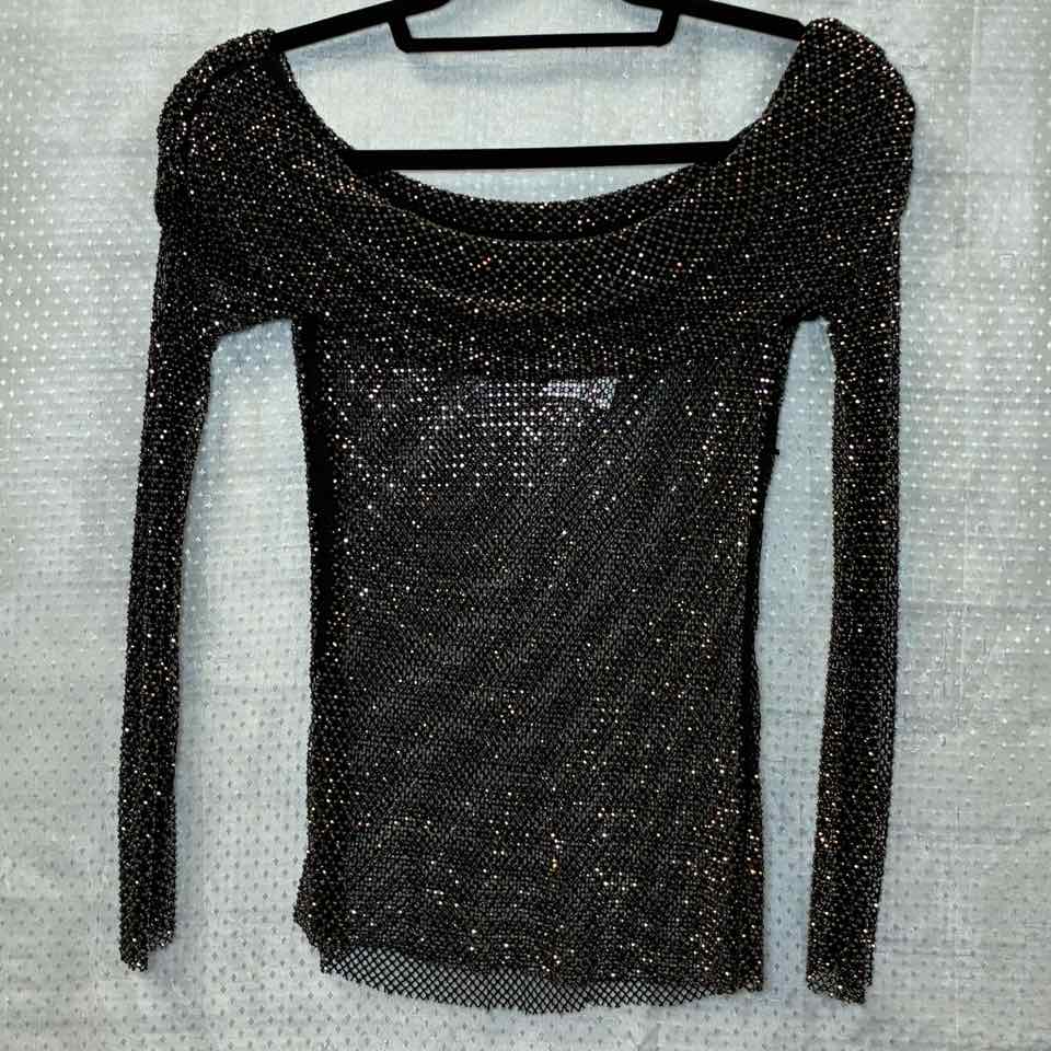 Self Portrait black mesh with gold rhinestones top S