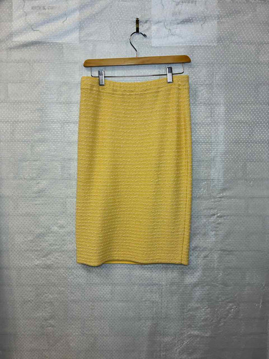 St John Knit Yellow White tweed skirt size 8