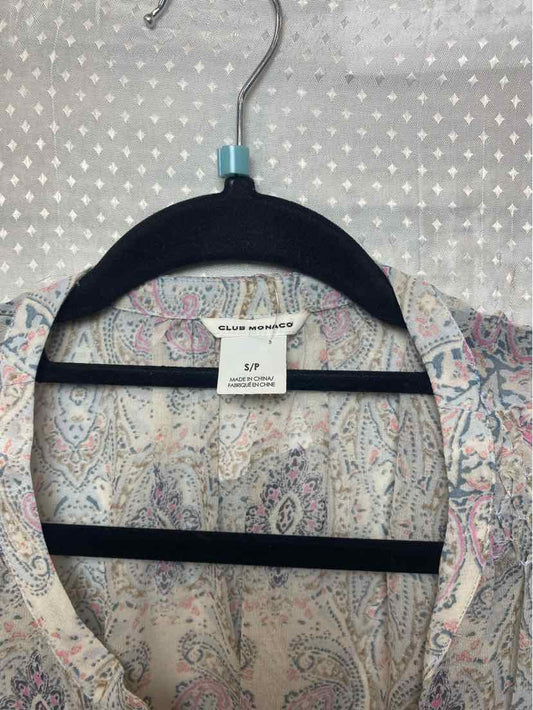 Club Monaco Gray with Multi Color Paisley Print Blouse Size S