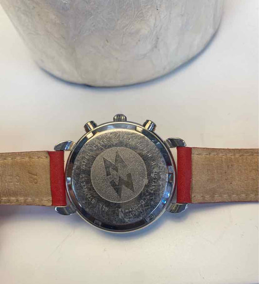 Michele Red Watch w/ 3 Silver Circles and Red Leather Strap
