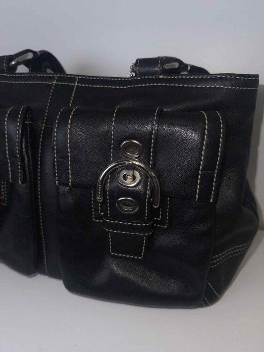 Coach Vintage Black Soho with Two Pockets in the Front Leather Bag.