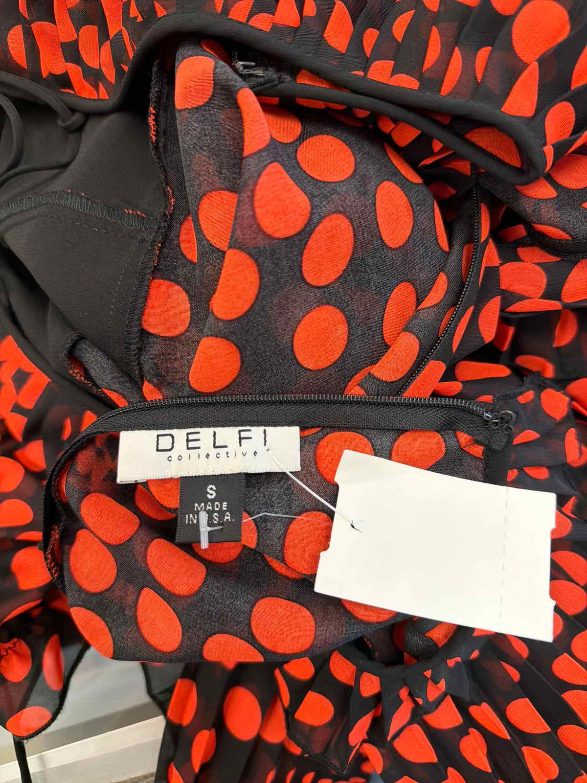 Delfi Small Red and Black Spotted Ruffle Dress w/ Lace Up Bodice