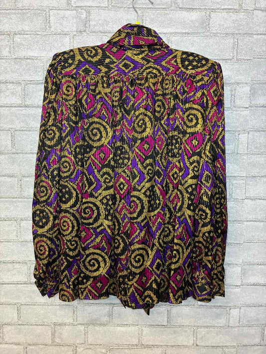 Adrianna Papell Size 10 Silk Vintage Gold Purple Pink and Black Abstract Pattern