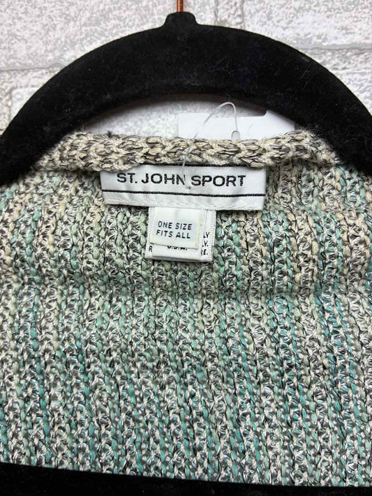 St.John One Size Cream, Teal, and Blue color mix Knit Shawl