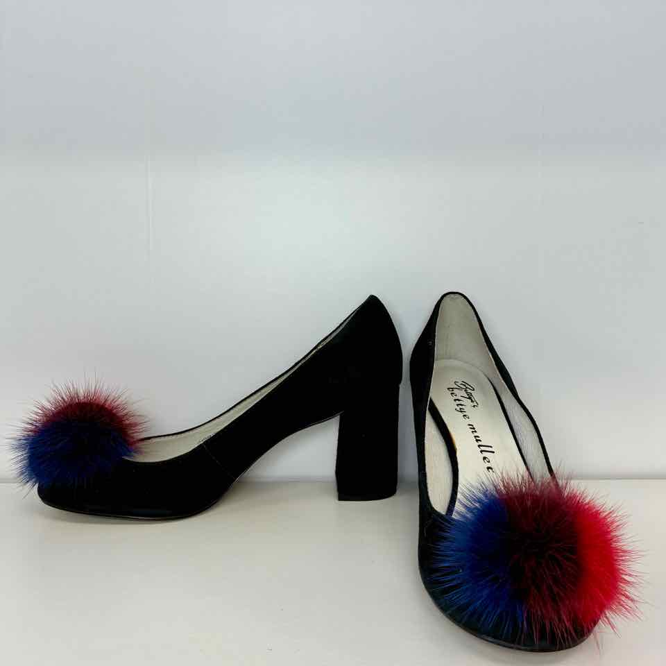 Bettye Mueller Black Suede Pumps with Pompom 7