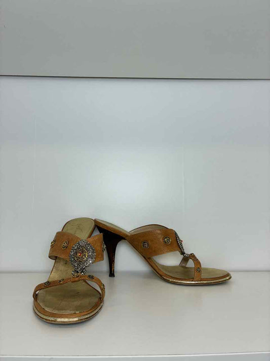Giuseppe Orange Leather Jeweled Sandals Size 38