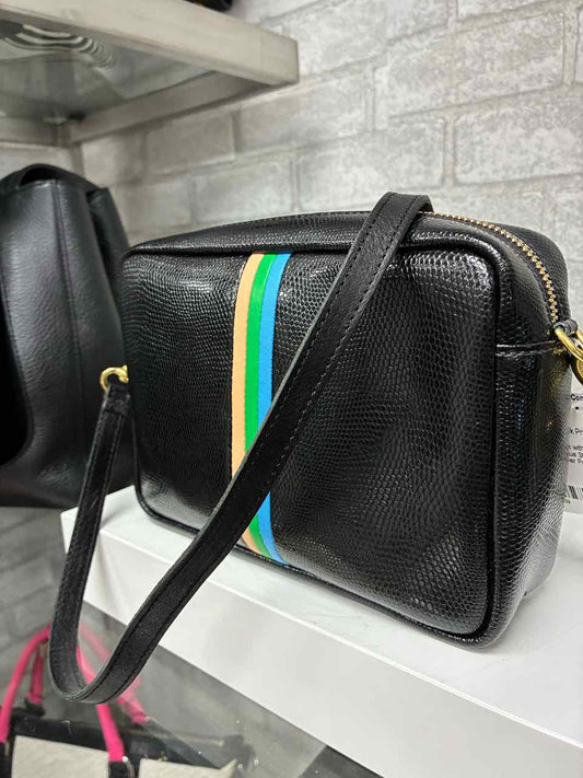 Claire V Black with Nude, Green and blue Stripes in the middle Leather Purse