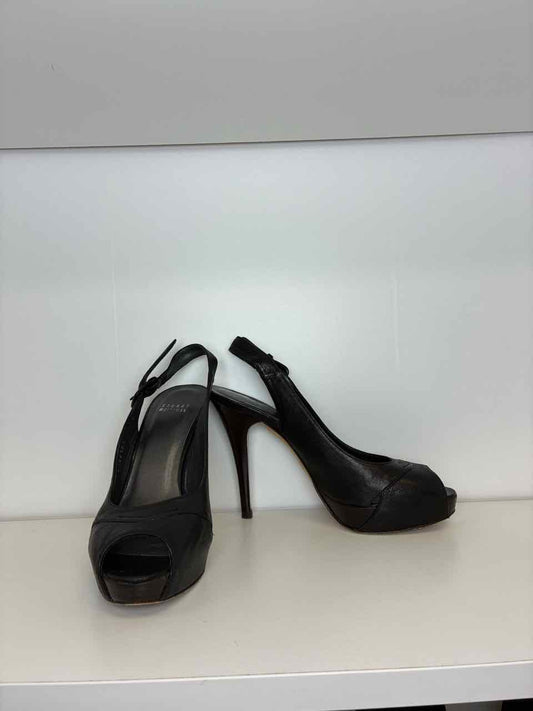 Stuart Weitzman Black Peep-Toe Slingback Heels Size 8