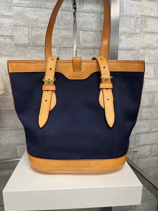 Vintage Dooney and Bourke Navy Canvas and Leather Bucket Bag
