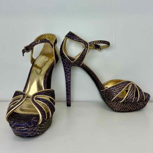 Coach Purple & Gold Snakeskin Heels 7