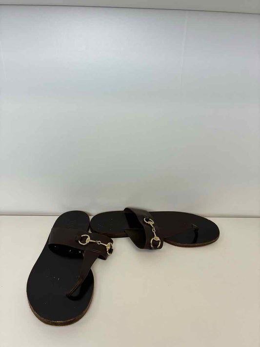 Gucci Thong Sandal w/ Horse Bit Detail Brown Leather Size 35 1/2