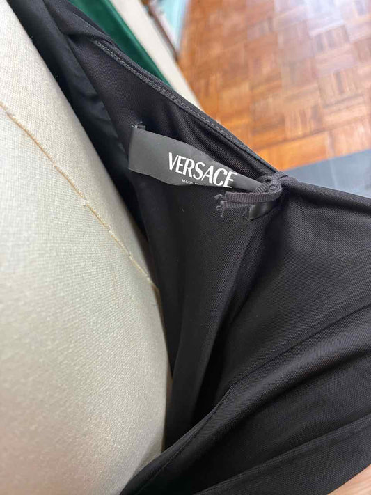 Versace Size 36 Black Draped Mini Dress w/ Gold Hardware on Shoulder