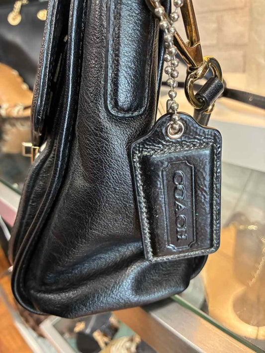 Coach Black and White Plaid Flap Satchel w/ Leather Trim