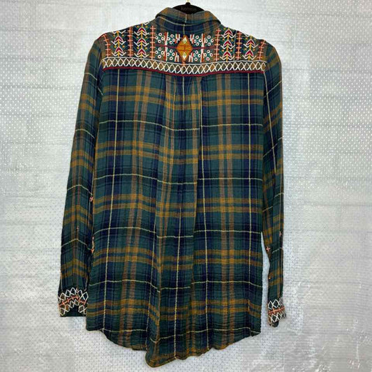 Johnny Was Green Plaid Button Up Size XS