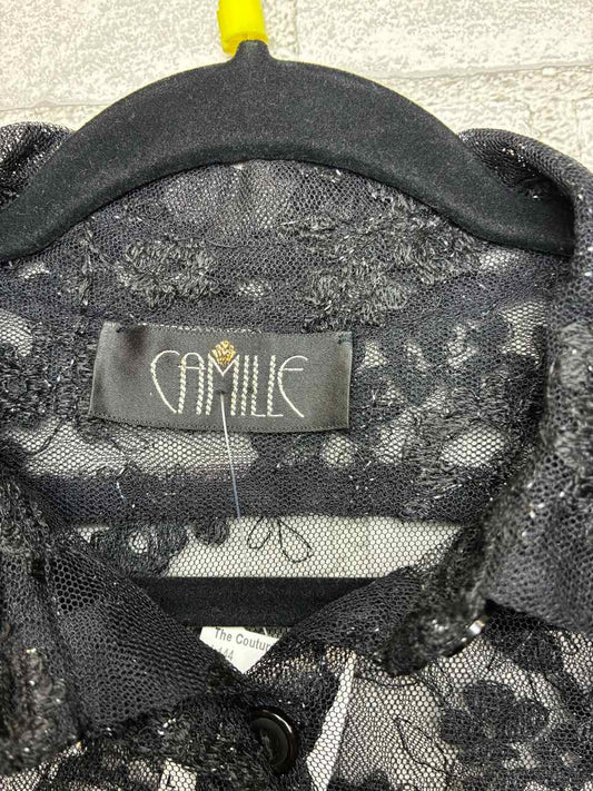 Camille Large Black Sheer Floral Design Button Up