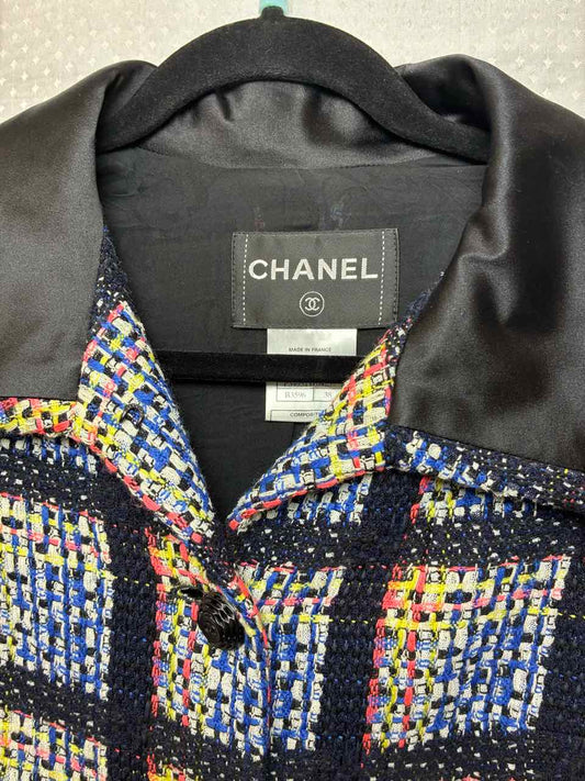 Vintage Chanel 2009 Multi Colored Plaid Bow Sleeve Wool Blazer/ Jacket S