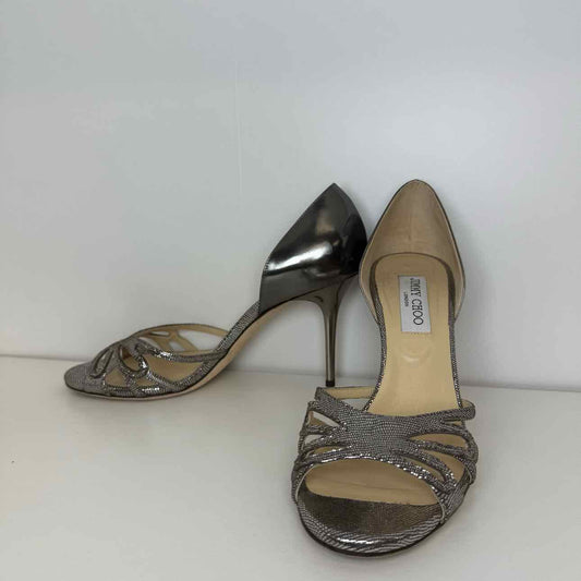 Jimmy Choo Silver Metallic Heels 39.5/ 9