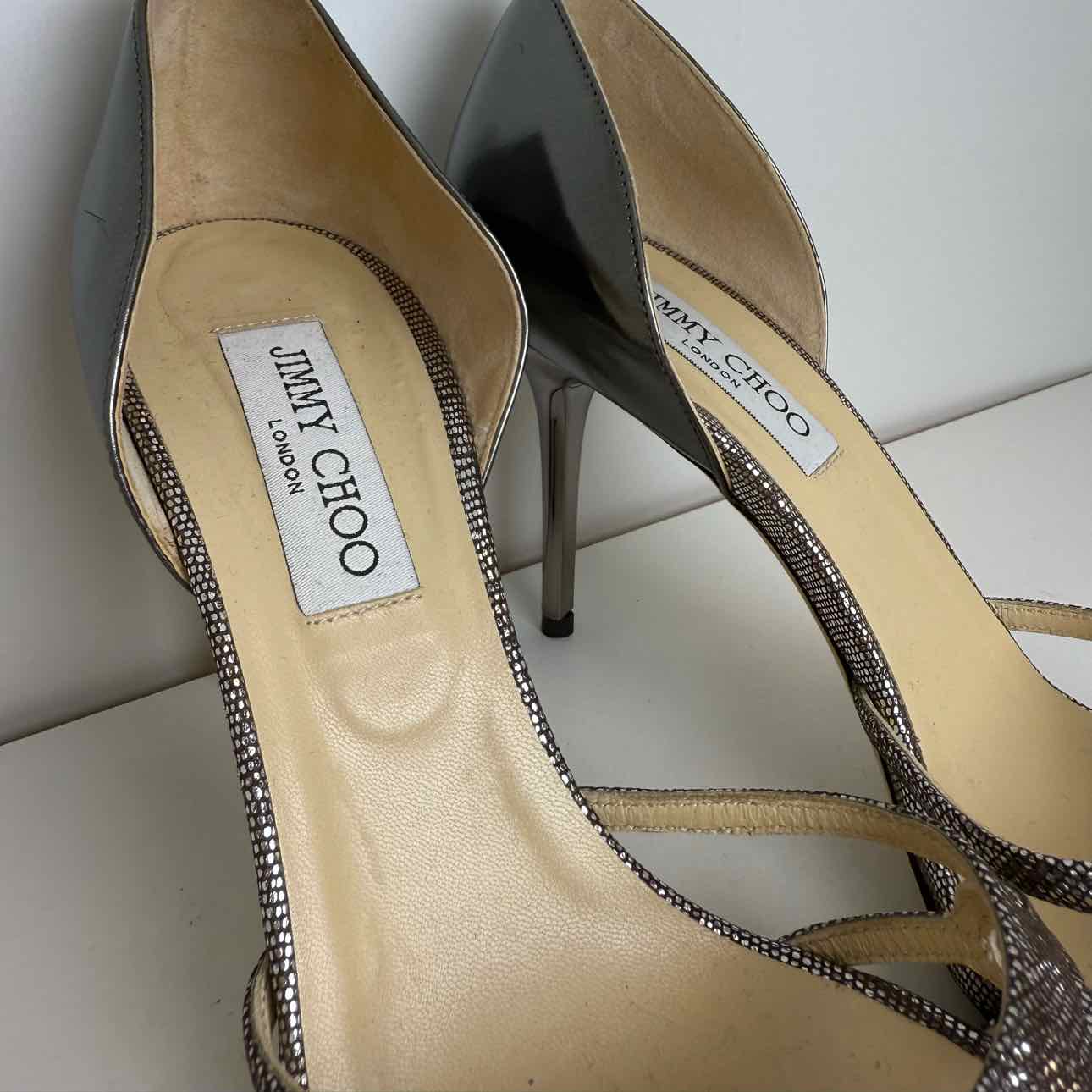 Jimmy Choo Silver Metallic Heels 39.5/ 9