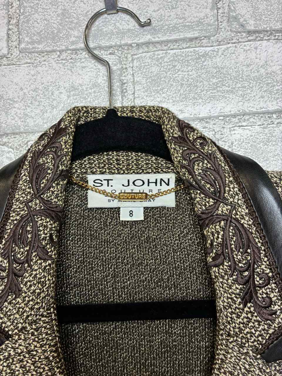 St John Brown Tweed Jacket with Leather trim Size 8