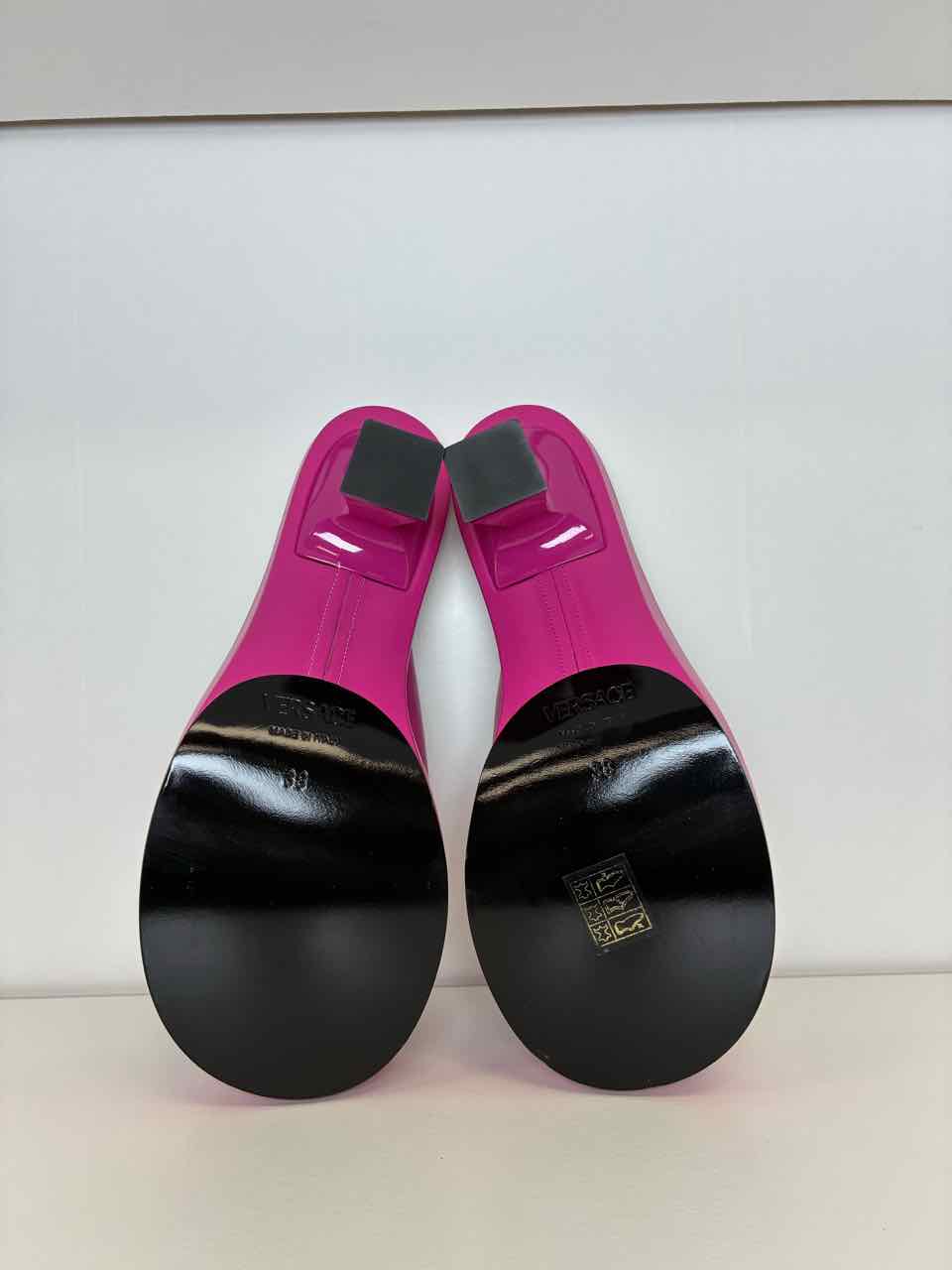 Versace Medusa Platform Pink Leather Sandals Size 38