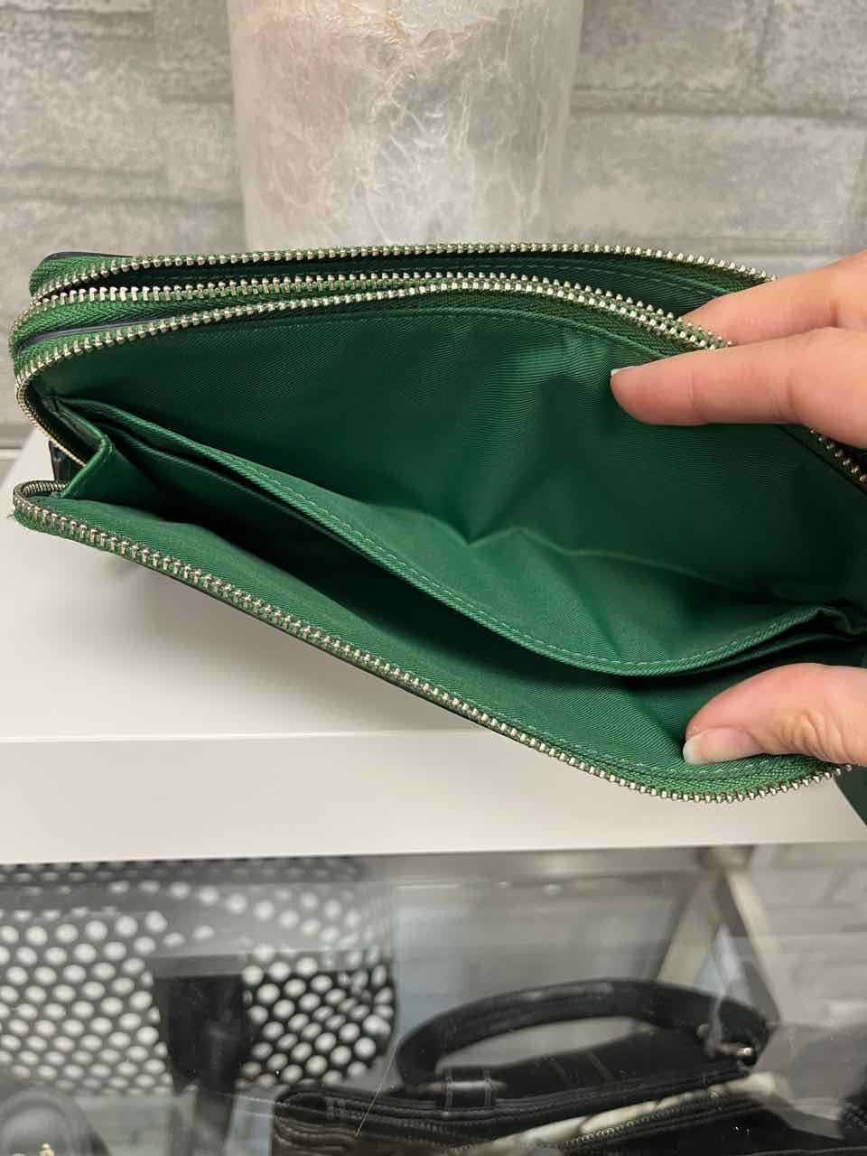 Coach wristlet wallet with brown monogram and green with Blue