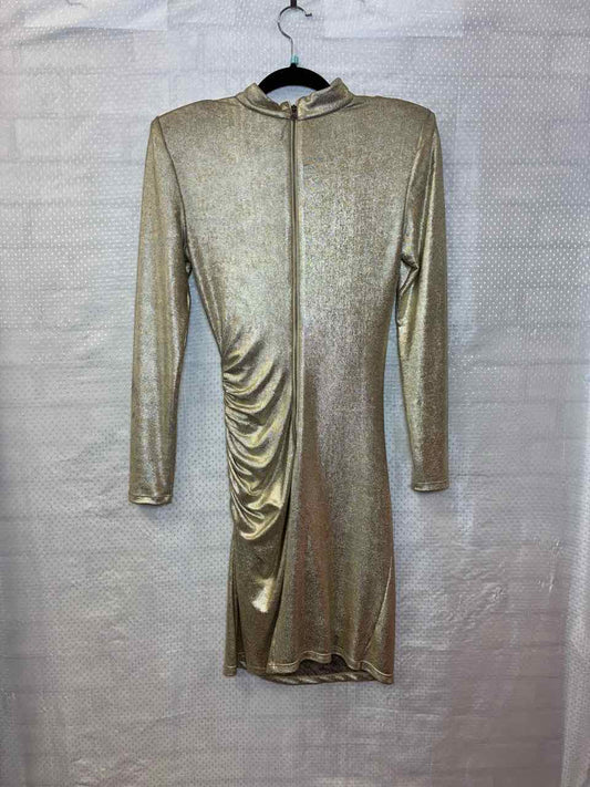 Alice + Olivia Ruched Metallic Gold Dress Size 8