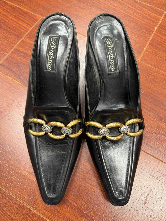 Brighton black leather slide on mules