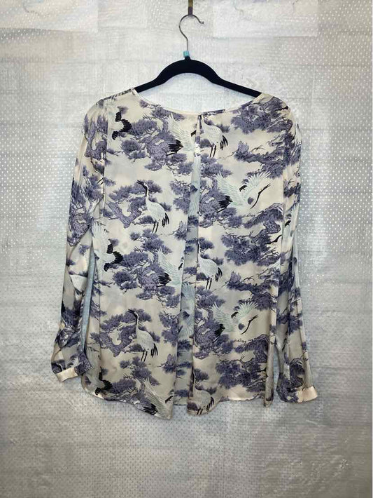 Club Monaco Silk blouse with crane birds and grey plants S
