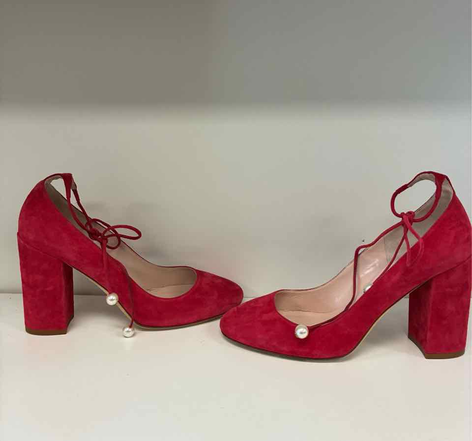 Kate Spade Size 8 Red Suede Pumps w/ Pearl Ankle Strap