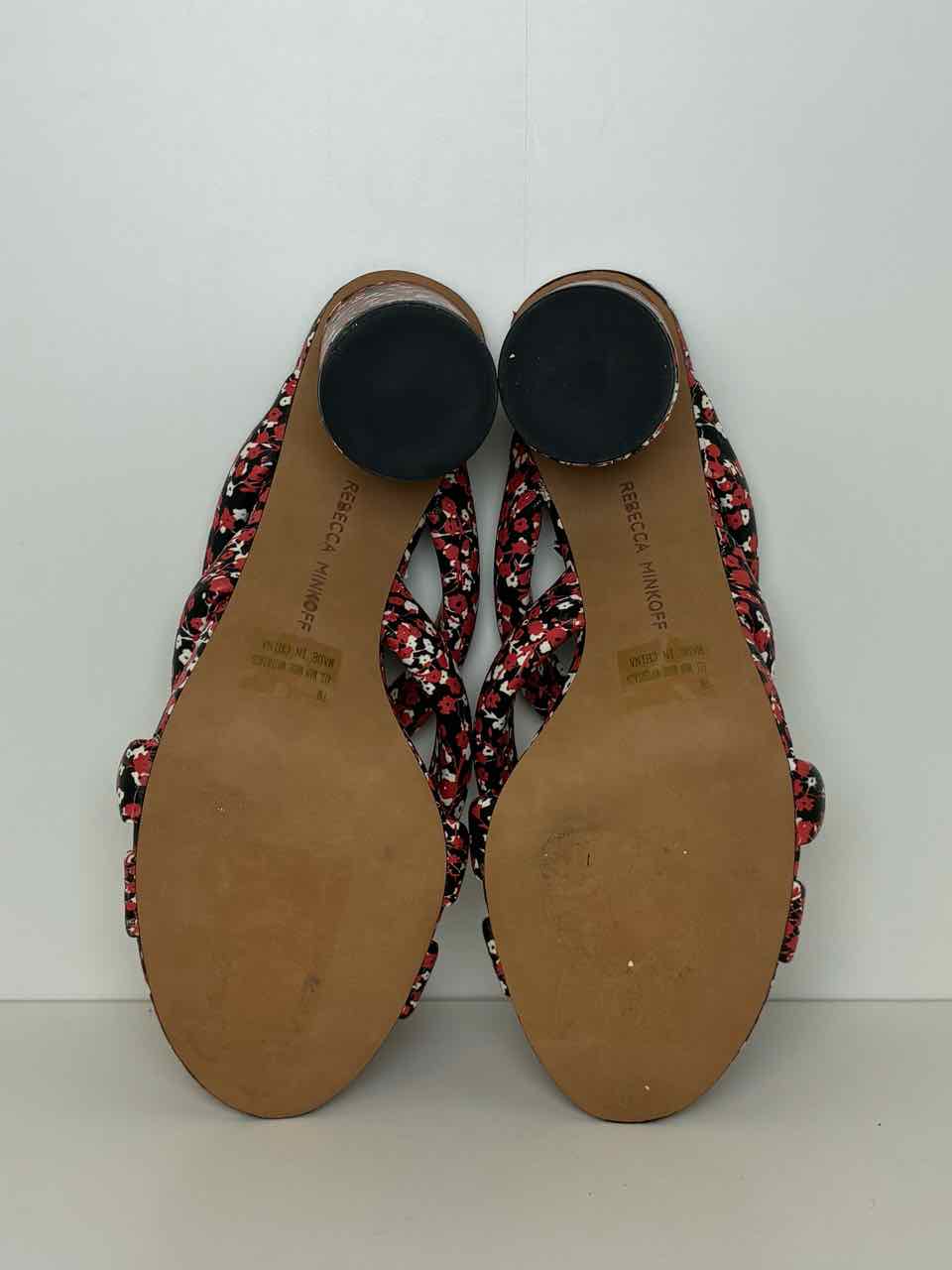 Rebecca Minkoff Size 7 Red and Black Floral Print Strappy Mules