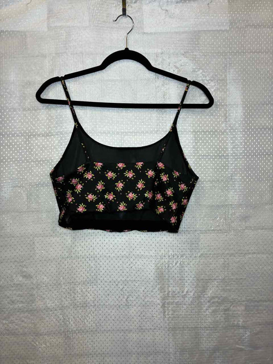 Alice and Olivia Black Pink Floral Mid Drift Blouse s