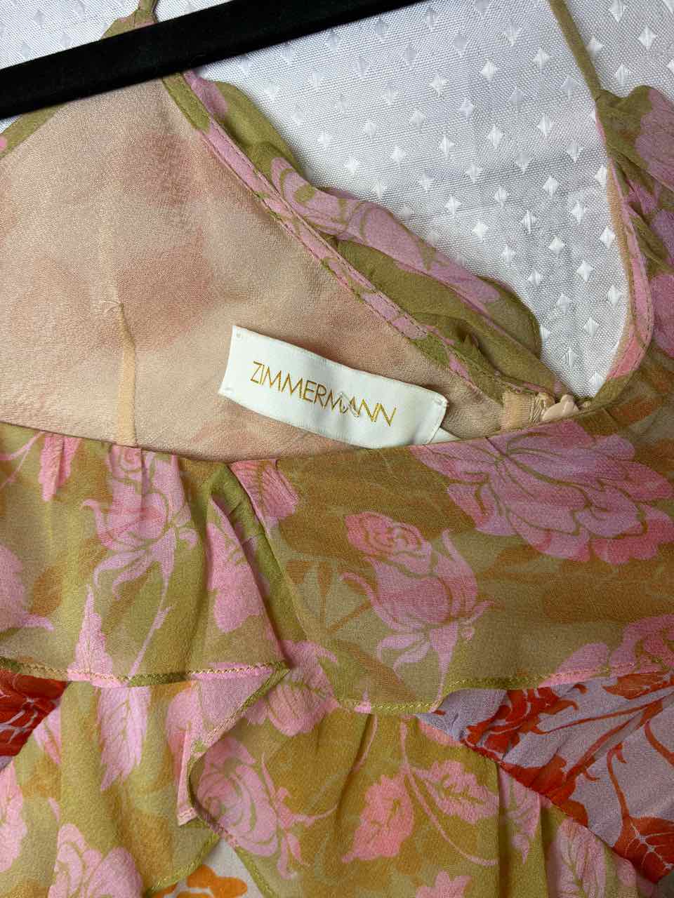 ZimmerMan Multi Colored Rose Ruffle Slip Dress Size 2