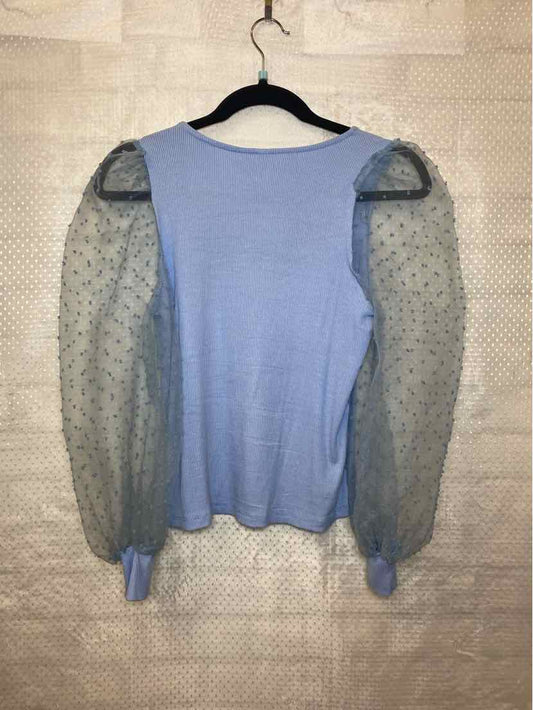 Italian style blue top with sheer long sleeves