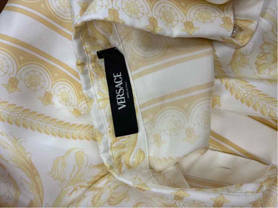 Versace Size 36 Yellow Printed Silk Twill Mini Shirt Dress