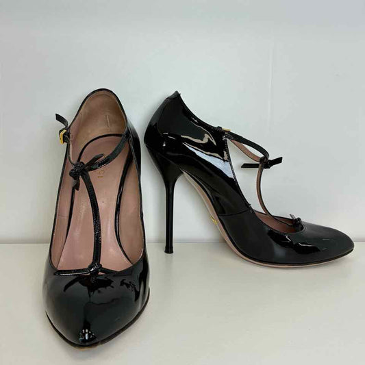Gucci Mary Jane Patent Black Pointed T-Strap Heel 6