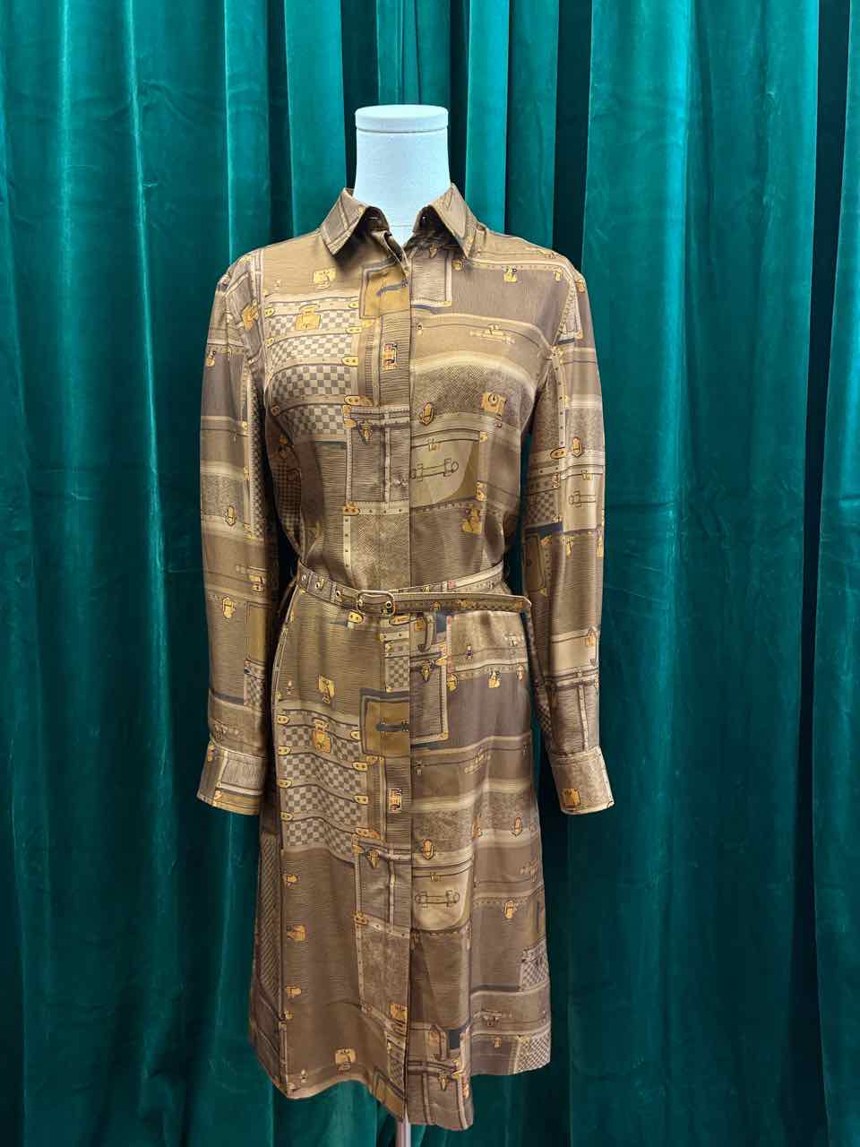 Louis Vuitton Size 34 Brown Silk Trunk Print Shirt Dress
