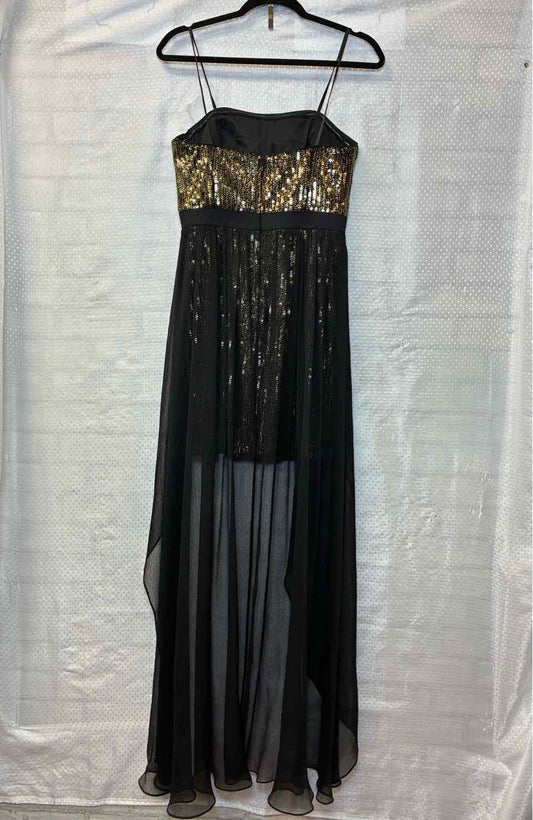 Cache Gold Sequin with Black Sheer Strapless Dress Size 6