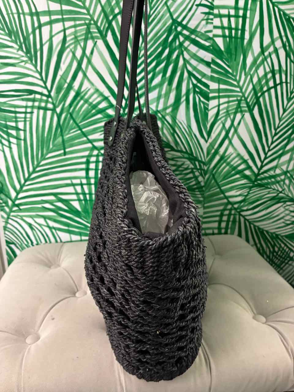 Tory Burch Black Twisted Straw Wicker Tote Bag Purse