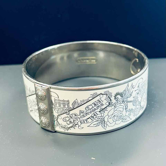 Coach Silver and Cream  Bangle Floral