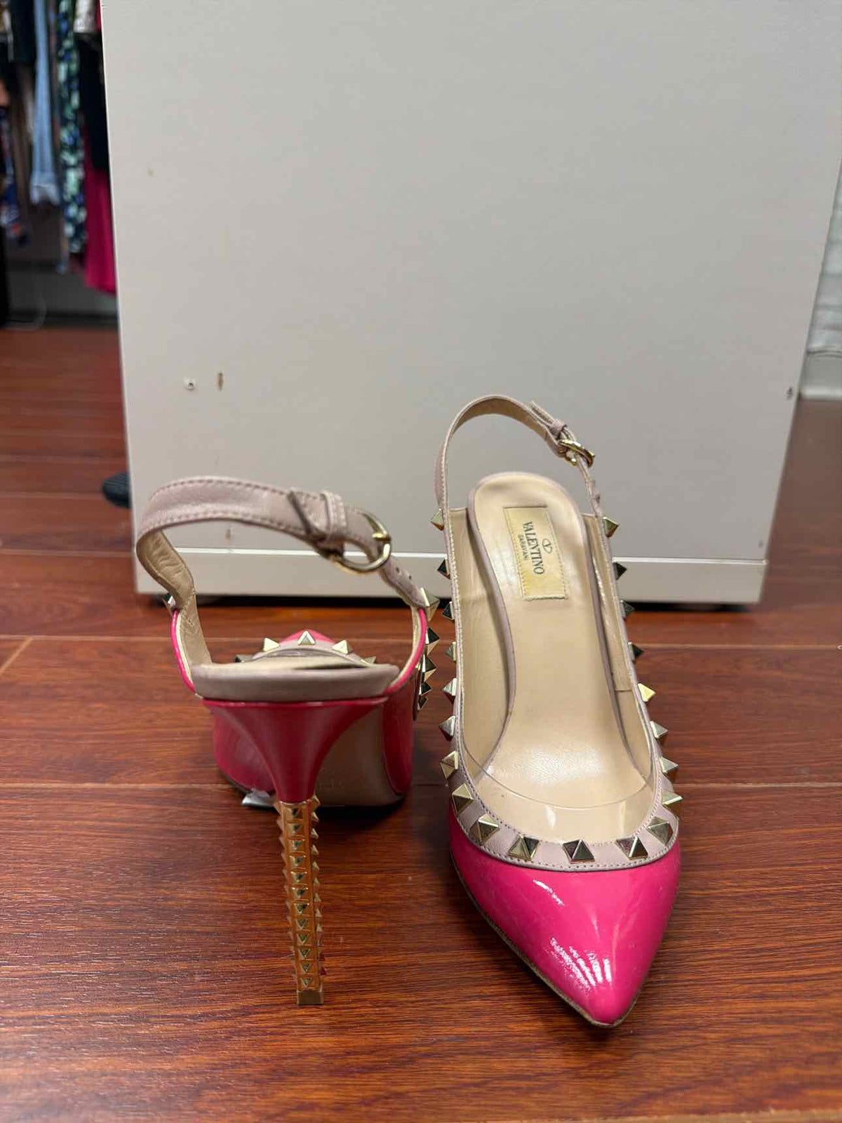 Valentino pink and gold studdeded heels