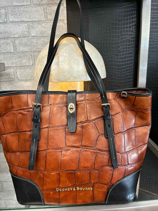 Dooney & Burke Brown Crocodile Embossed Leather W/ Black Trim Tote Purse