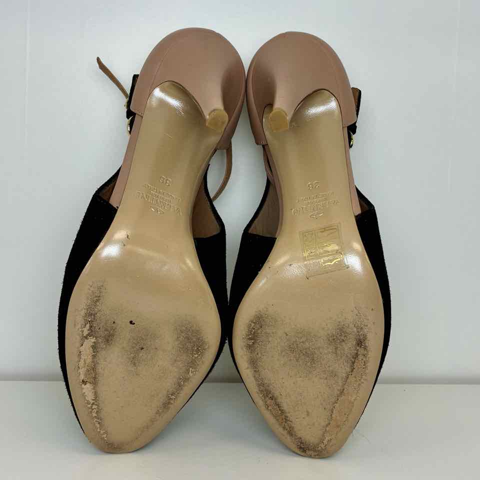 Valentino black leather and blush suede heels 36 5.5
