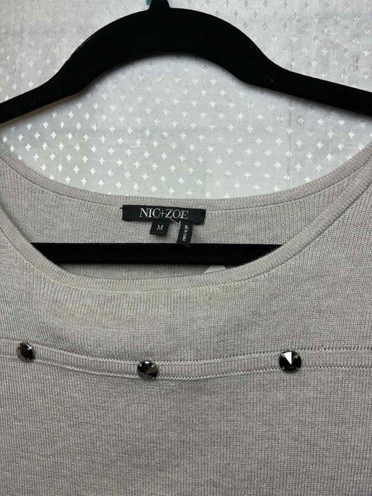 Size M NIC & ZOE Gray with Gunmetal Rhinestone Detals  Sweater