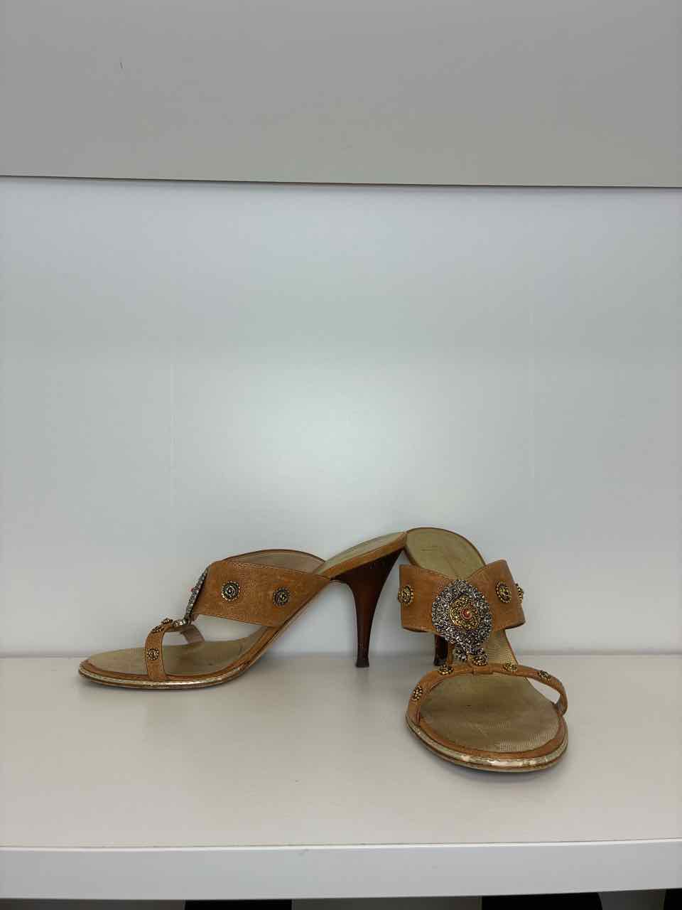 Giuseppe Orange Leather Jeweled Sandals Size 38